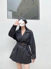 收腰带里衬风衣，女装风衣，谦度