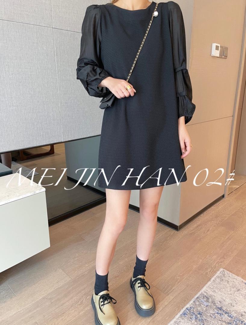 美巾涵秋季新款拼接袖连衣裙，女装连衣裙，美巾涵