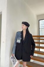牛仔拼接西服外套，其它，谦度