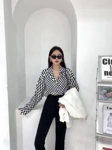 秋季新款 棋盘格长袖衬衫,女装衬衫,邱小姐