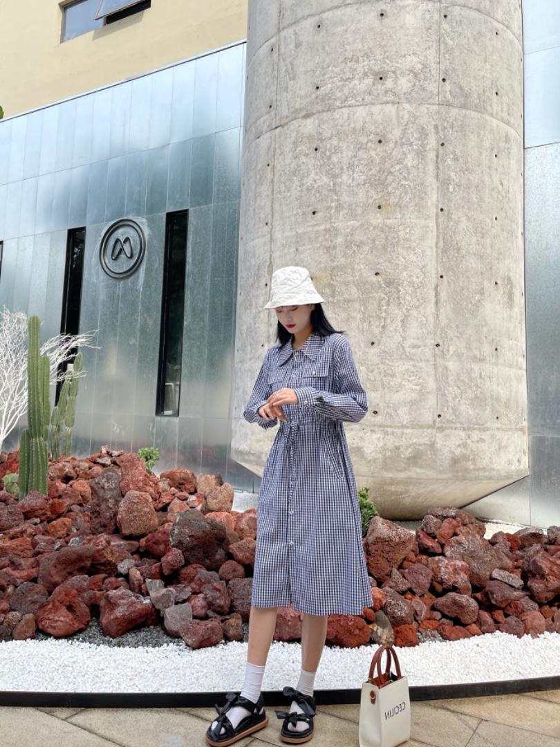 格子连衣裙，女装连衣裙，谦度