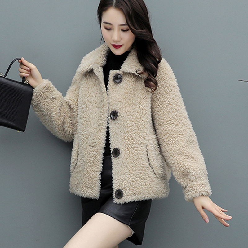 仿羊羔毛外套女新款冬季短款宽松显瘦纯色毛呢上衣外套