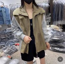 2021新款抽绳时尚宽松百塔假两件休闲外套，其它，L·H·X