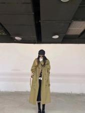 2021秋季新款时尚气质百搭过膝腰带宽松显瘦长款风衣外套，女装风衣，L·H·X