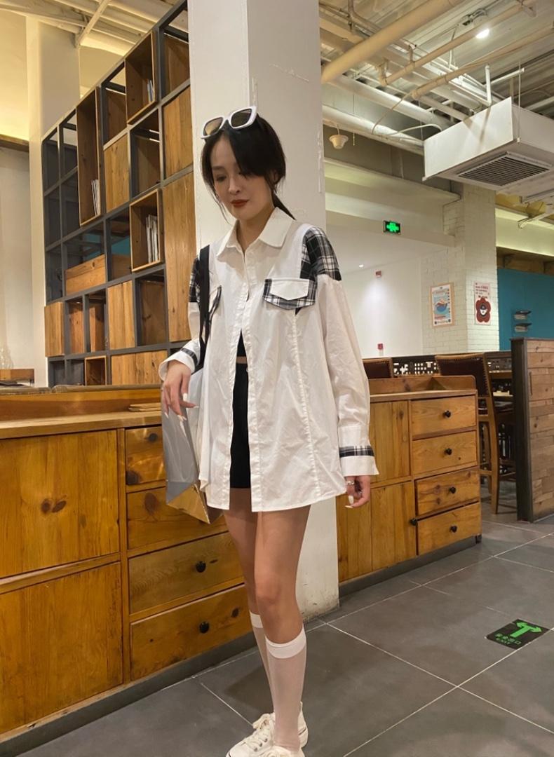 拼接衬衫外套，女装衬衫，Q.P
