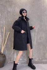 2021秋冬新款时尚连帽双口袋休闲宽松潮风衣外套，女装风衣，L·H·X