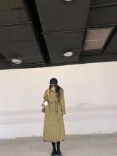 2021秋季新款时尚气质百搭过膝腰带宽松显瘦长款风衣外套，女装风衣，L·H·X