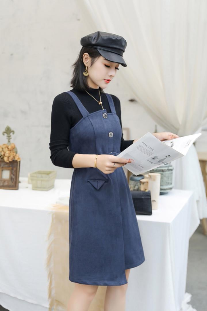 两件套装连衣裙：咖啡色，红色，雾霾蓝，三个颜色，，女装职业装，圣姿源