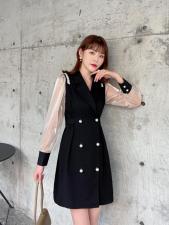 【秋季新款】淑女拼色连衣裙珍珠扣，女装连衣裙，笑思源