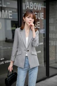 【新款现货】秋季千鸟格烫钻淑女气质小西装,女装西装,水锦红