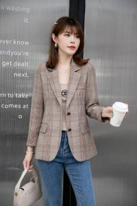 【新款现货】秋季淑女气质格子小西装,女装西装,水锦红