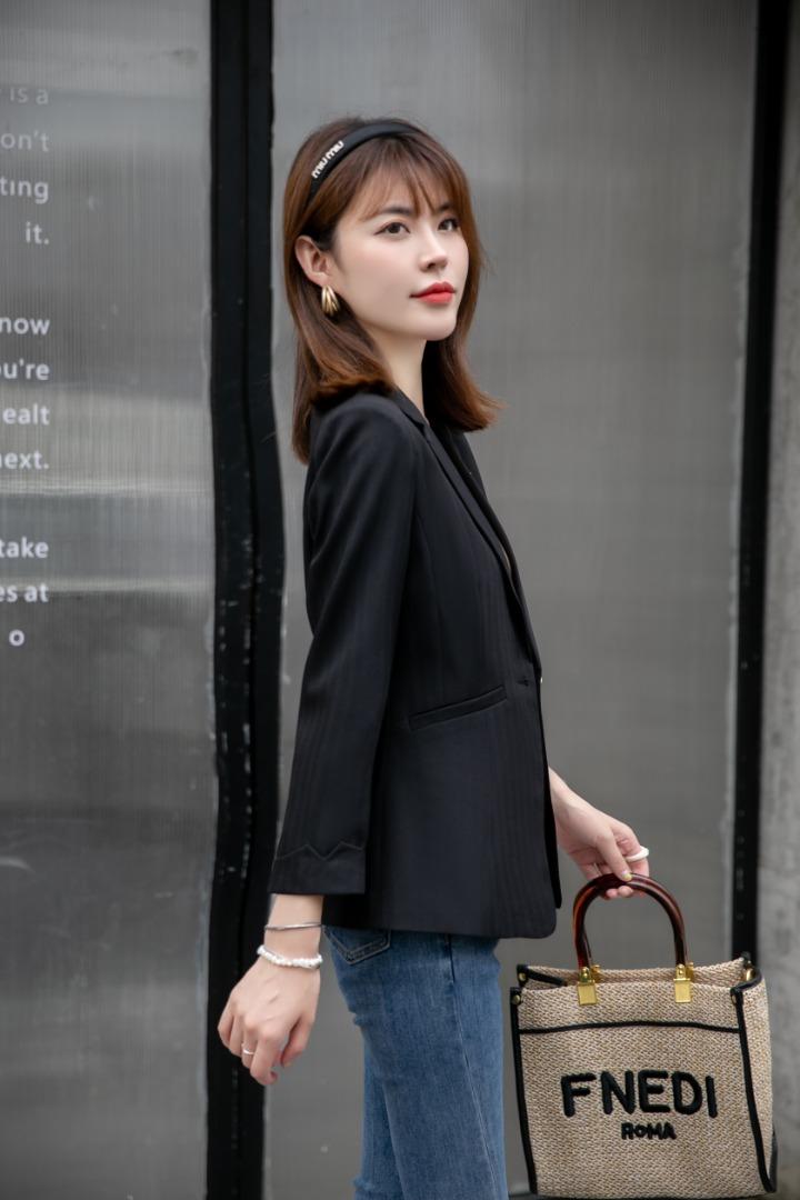 【新款现货】秋季星月美人胸针黑色气质小西装，女装西装，水锦红