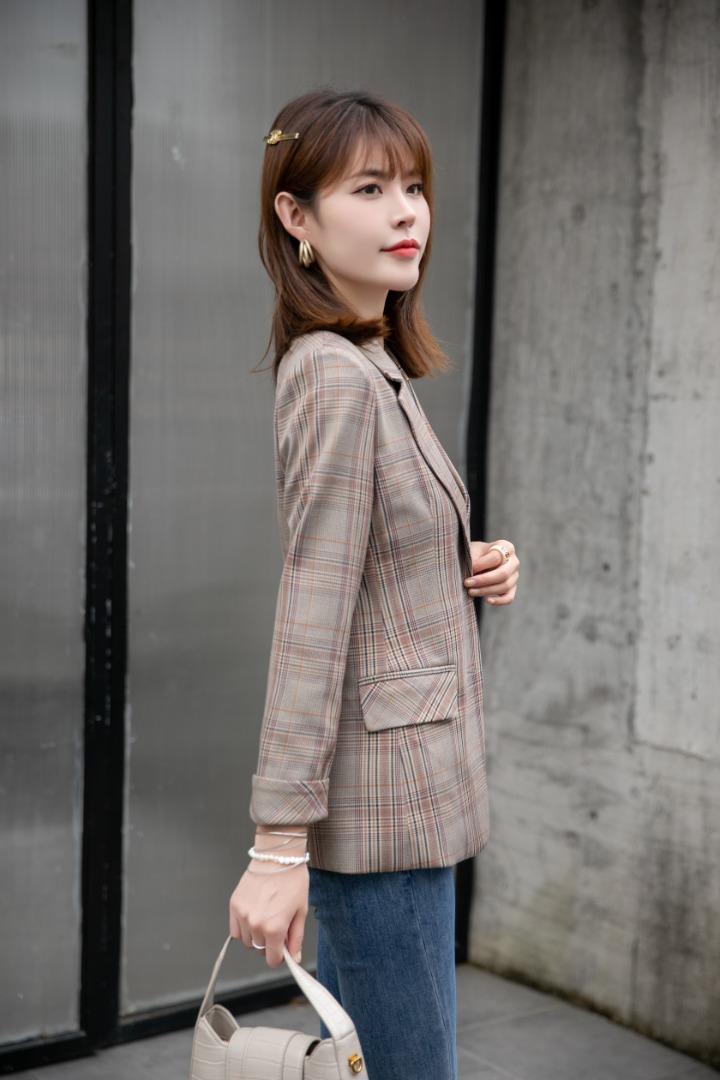 【新款现货】秋季淑女气质格子小西装，女装西装，水锦红