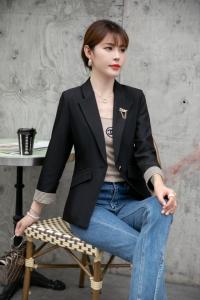 【新款现货】秋季拼格黑色气质小西装,女装西装,水锦红