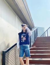 条纹拼色卫衣，女装卫衣/绒衫，方格忆秀