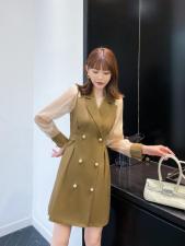 【秋季新款】淑女拼色连衣裙珍珠扣，女装连衣裙，笑思源
