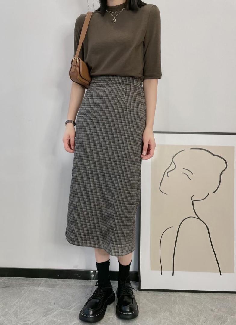 2021新款格子半裙，女装半身裙，伊媚儿