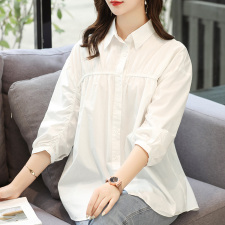 2024夏季舒适显瘦纯棉翻领随性简约百搭气质优雅，女装衬衫，可风各