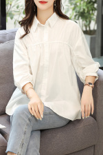 2024夏季舒适显瘦纯棉翻领随性简约百搭气质优雅，女装衬衫，可风各