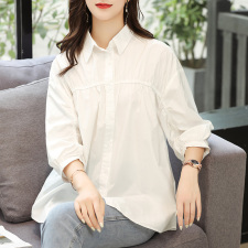 2024夏季舒适显瘦纯棉翻领随性简约百搭气质优雅，女装衬衫，可风各