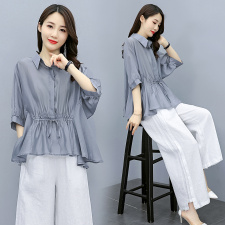 水衣源夏天丝超薄纯色宽松半袖衬衣女（配大弹力吊带），女装衬衫，水衣源