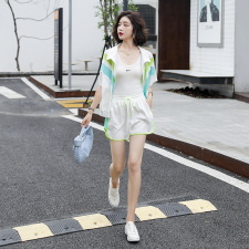 撞色运动套装2021夏季新款简约时尚个性减龄撞色拼接烫钻套装裤，女装运动套装，韩蜜菓