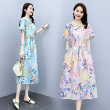 小碎花连衣裙女夏2025新款收腰显瘦气质短袖裙子休闲印花棉麻长裙，女装连衣裙，倪叶myz