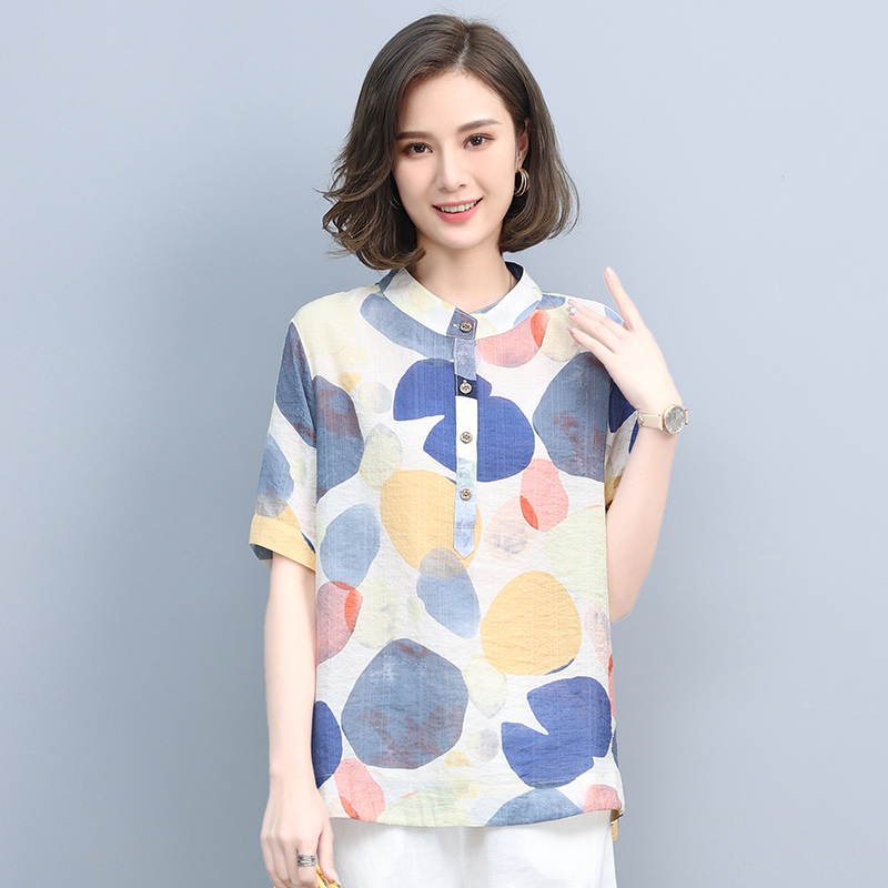 2021夏季新款简约时尚气质圆领几何图案宽松休闲舒适上衣，女装T恤，悦见她