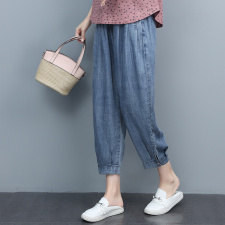 2025夏季新款天丝牛仔裤女简约高腰薄款小个子休闲哈伦裤子，女装连衣裙，悦见她