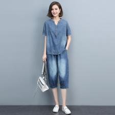 2021夏季时尚简约大方气质优雅牛仔宽松两件套，女装套装/套裙，悦见她