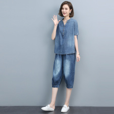 2021夏季时尚简约大方气质优雅牛仔宽松两件套，女装套装/套裙，悦见她