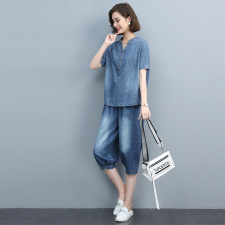 2021夏季时尚简约大方气质优雅牛仔宽松两件套，女装套装/套裙，悦见她