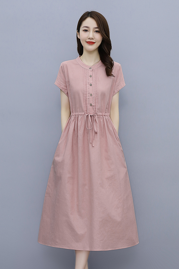棉麻连衣裙女中长款2025年夏季新款女装文艺减龄短袖宽松亚麻裙子，女装连衣裙，鑫思依格
