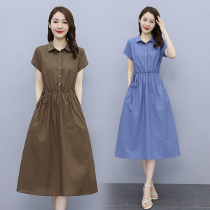高檔棉麻連衣裙女2023夏季新款復(fù)古文藝氣質(zhì)收腰顯瘦休閑亞麻裙子，女裝連衣裙，鑫思依格