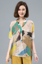 2021夏季新款时尚休闲镶钻印花宽松衬衫，女装衬衫，叶笙衣