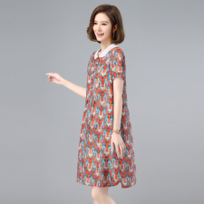 碎花连衣裙女2023新款夏韩版宽松休闲淑女风中长娃娃领a字裙，女装连衣裙，涵誉