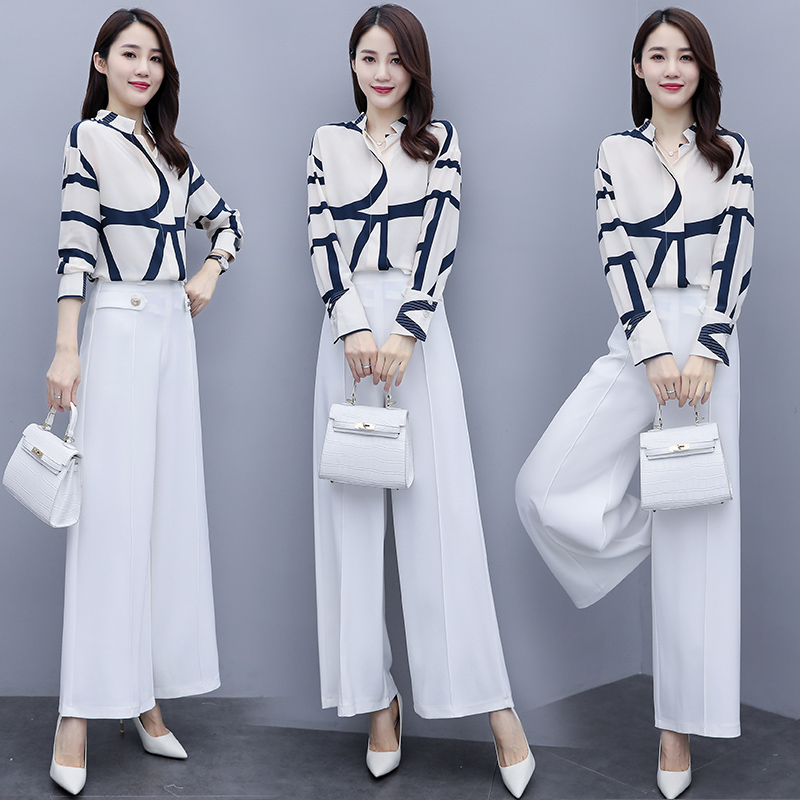 秋季时尚两件套装女21春秋季数码印花衬衫阔腿裤套装潮 伊藤千佳ytqj5309 货捕头