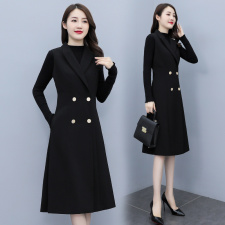 2023秋装新款加大码女装西装连衣裙长裙胖mm赫本双排扣西服小黑裙，女装马甲，秋也