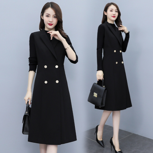 2023秋装新款加大码女装西装连衣裙长裙胖mm赫本双排扣西服小黑裙，女装马甲，秋也