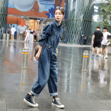 牛仔连体裤女春秋2025年新款时髦洋气减龄显瘦网红炸街工装连衣裤，女装连衣裙，钱塘布衣