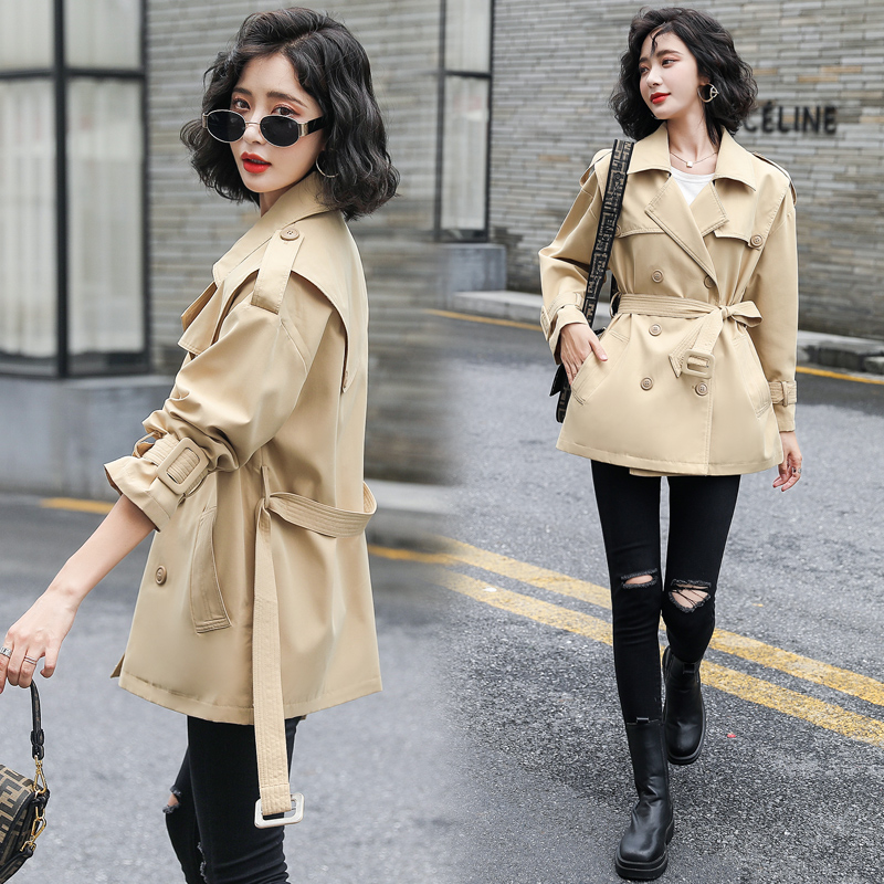 海军领风衣女中长款小个子2022春季新款韩版流行高端大气大衣外套，女装风衣，瑶迪依秀