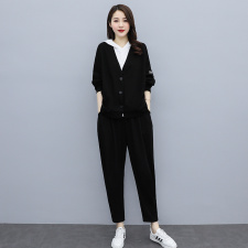 大码时尚阔腿裤套装女夏胖MM洋气减龄显瘦上衣宽松遮肉休闲两件套，女装套装/套裙，红依一坊
