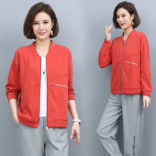 卫衣女外套2024新款春秋薄款大码宽松中年妈妈洋气开衫夹克棒球服，女装短外套，涵誉