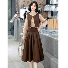 收腰显瘦性感圆领时尚三件套装裙子2021秋季新款，女装套装/套裙，橙子家