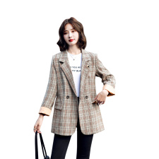 2021秋季时尚简约大方气质优雅收腰显瘦西装格子外套，女装西装，一安秀