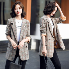 2021秋季时尚简约大方气质优雅收腰显瘦西装格子外套，女装西装，一安秀