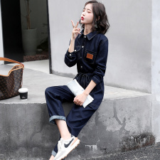 工装牛仔连体裤女早秋2025新款港风高级感气质洋气显瘦连衣裤套装，女装套装/套裙，E百度