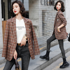 春秋新款洋气复古格子西装外套高级感修身气质西服上衣女，女装西装，霓裳依族