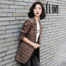 春秋新款洋气复古格子西装外套高级感修身气质西服上衣女，女装西装，霓裳依族