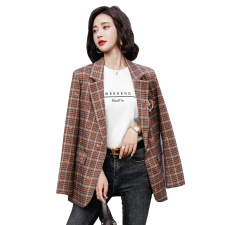 春秋新款洋气复古格子西装外套高级感修身气质西服上衣女，女装西装，霓裳依族